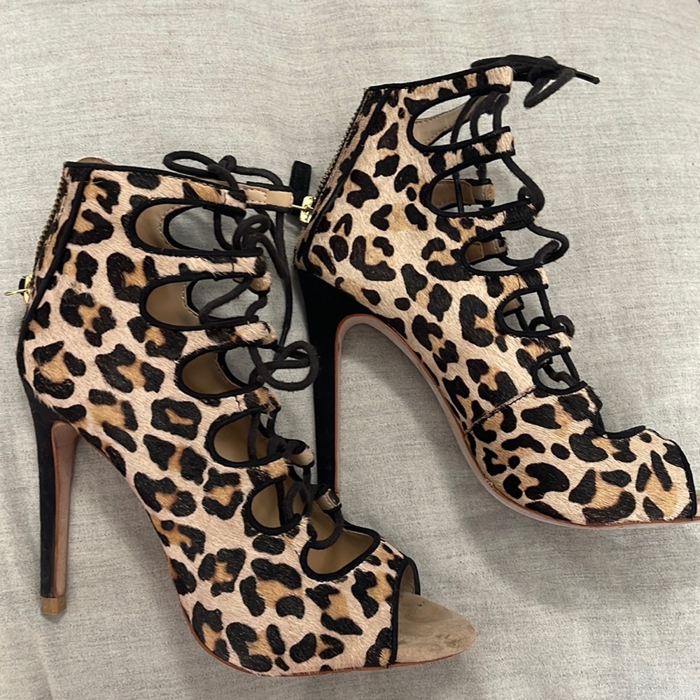 Zara leopard lace up heels